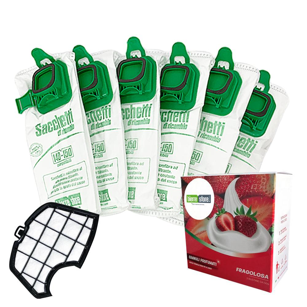 bierre store sacchetti folletto vk 140 vk 150 6pz + granuli profumati fragolosa+ filtri compatibili - foto 1