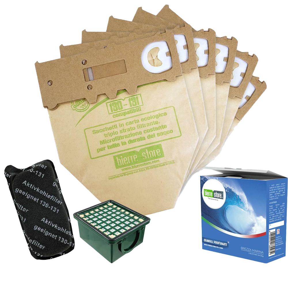 bierre store kit sacchetti folletto vk 130 - 131 6 pz + granuli brezza marina + filtri compatibili - foto 1