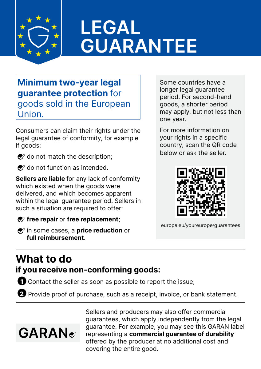 Harmonised notice on the legal guarantee
